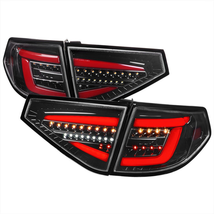 Spec-D Optic Style Sequential LED Tail Lights Gloss Black Housing w/ Clear Lens and Red Bar 2008-2014 WRX Hatchback / 2008-2014 STI Hatchback - LT-WRX085BKLED-SQ-TM - Subimods.com