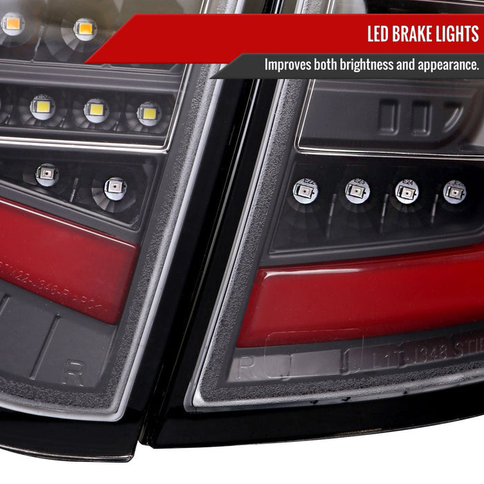 Spec-D Optic Style Sequential LED Tail Lights Matte Black Housing w/ Clear Lens and Red Bar 2008-2014 WRX Hatchback / 2008-2014 STI Hatchback - LT-WRX085JRLED-SQ-TM - Subimods.com