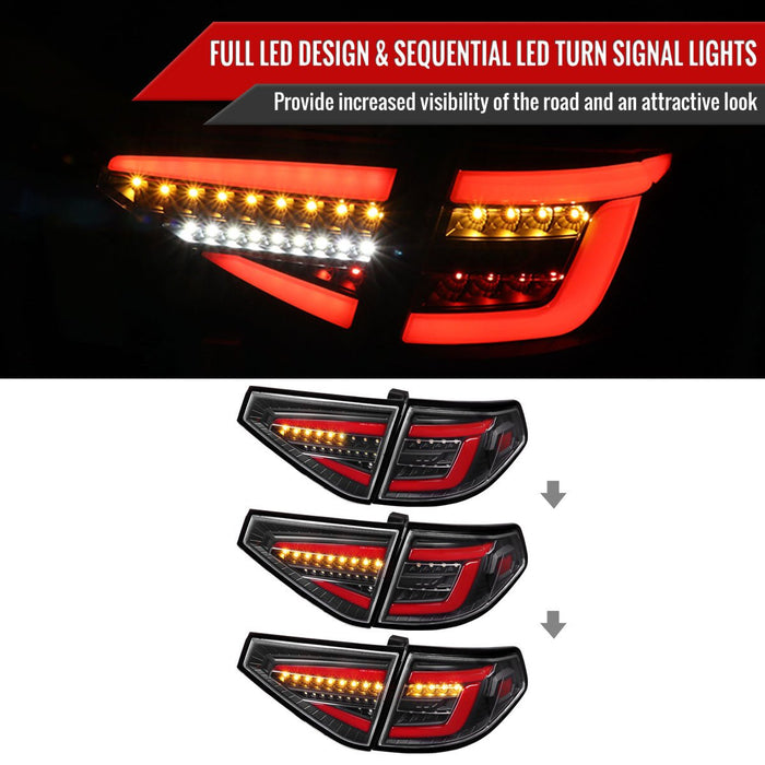 Spec-D Optic Style Sequential LED Tail Lights Matte Black Housing w/ Clear Lens and Red Bar 2008-2014 WRX Hatchback / 2008-2014 STI Hatchback - LT-WRX085JRLED-SQ-TM - Subimods.com