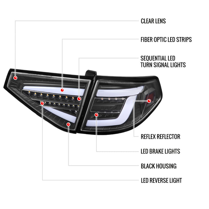 Spec-D Optic Style Sequential LED Tail Lights Matte Black Housing w/ Clear Lens and White Bar 2008-2014 WRX Hatchback / 2008-2014 STI Hatchback - LT-WRX085JMLED-SQ-TM - Subimods.com