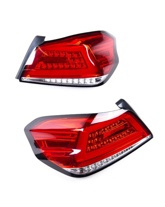 Spec-D Optic Style Sequential LED Tail Lights Chrome Housing w/ Red Lens and Red Bar 2015-2021 WRX / 2015-2021 STI - LT-WRX15RLED-SQ-TM - Subimods.com