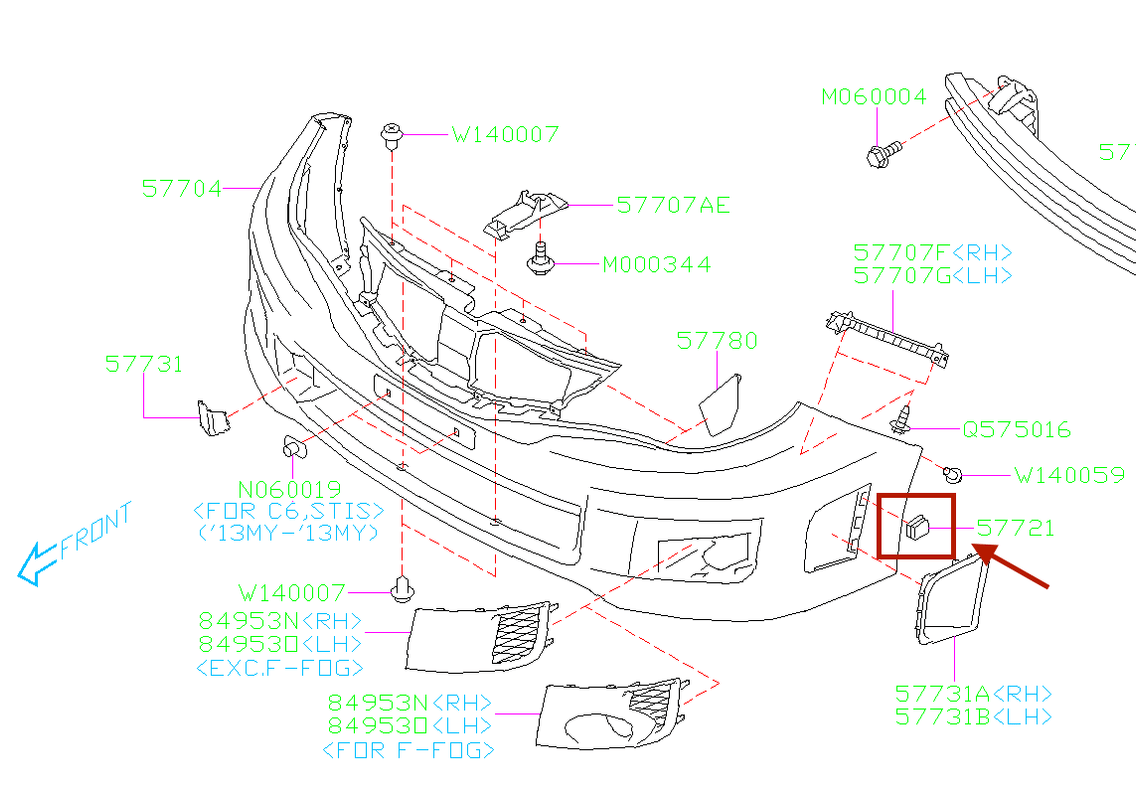 Subaru OEM Bumper Insert Clip 2011-2014 WRX / 2008-2014 STI - Subimods.com