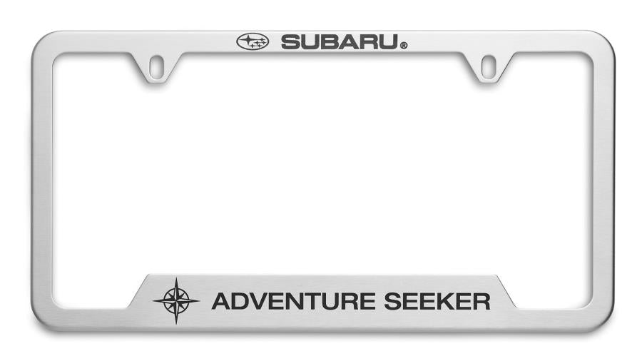 Subaru OEM License Plate Frame Stainless Steel w/ Adventure Seeker Logo - SOA342L164 - Subimods.com