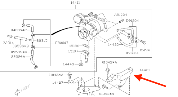 Subaru OEM Turbocharger Bracket Turbo Subaru Models - 14421AA021 - Subimods.com