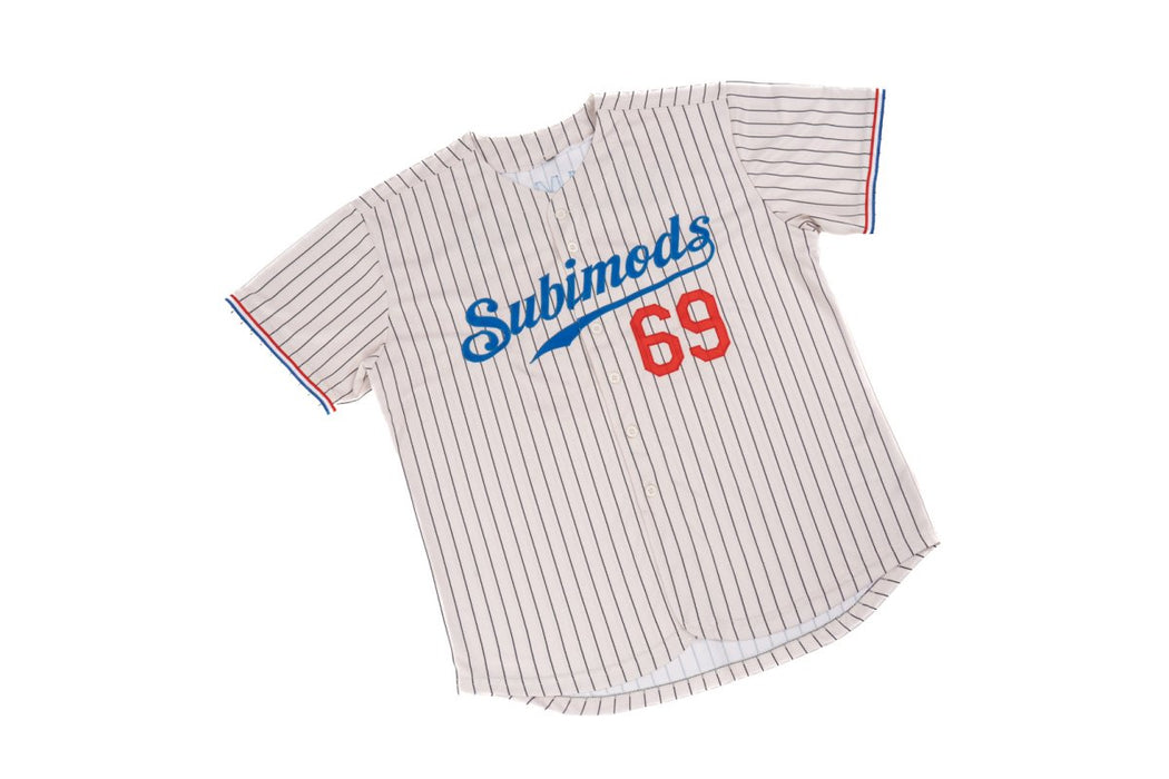 Subimods Sports Series Baseball Jersey Cream w/ Black Pinstripe and Blue and Red Accents -  X-Large