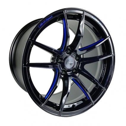 WedsSport RN-55M Gloss Black w/ Blue Machining 18x10 5x114.3 +36mm Offset - 72975 - Subimods.com